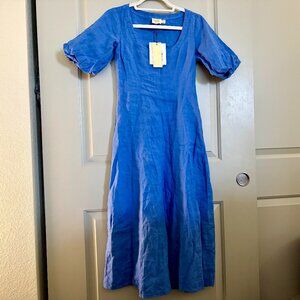 Nation LTD Narda Balloon Sleeve Linen Dress in Wedgewood